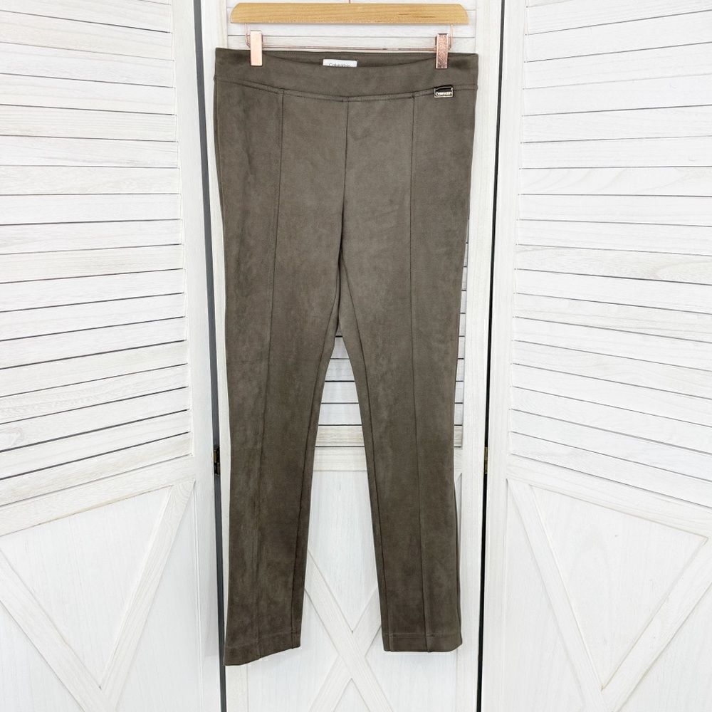 Calvin Klein Faux Suede Skinny Pull On Pants Taupe Tan Small Leggings
